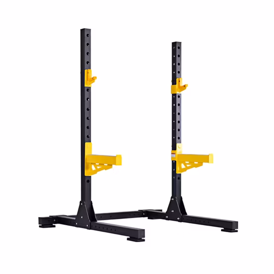 Attrezzatura fitness per l'allenamento a casa, squat rack nero regolabile in altezza e larghezza
